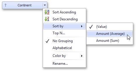 To change the sort order in the Designer, click the data item. You can also toggle sorting from the data item menu.
