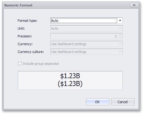 59 Formatting Data Dashboard > Dashboard Designer > Data Shaping > Formatting Data Dashboard allows you to customize various data format settings for numeric and date-time values.