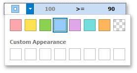 85 To learn how to specify a custom color, see the Specify Appearance Settings paragraph in the Conditional Formatting topic. You can change range boundaries by specifying the required values.