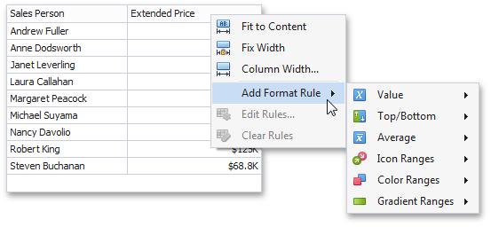 87 Use the Edit Rules dialog. Depending on the selected format condition, the dialog used to create a format rule for Grid contains different settings.