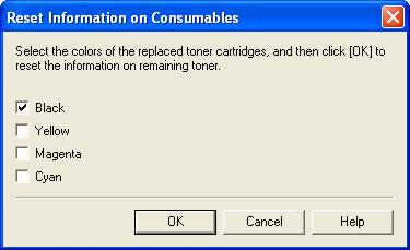 NOTE If < > appears after resetting the counter of the toner cartridge, remove the replaced toner cartridge, hold the toner cartridge so that its tab is at the bottom, shake the cartridge up and down