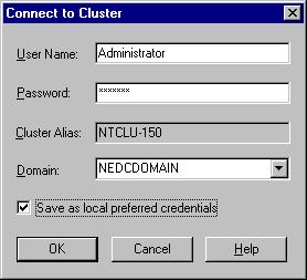 Using the Connect to Cluster Dialog Box 2.