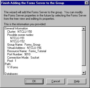 Finishing Creating and Adding the Forms Server 11.