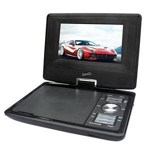 Features a top loading DVD mechanism, built-in speaker, 480 x 234 screen resolution, headphone jack, and full function remote control 7" Dual Screen Portable DVD Player w/ USB/SD Model: SC-198 This