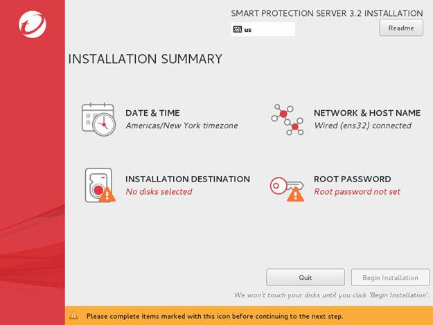 Installing Smart Protection Server The INSTALLATION SUMMARY screen appears. 6. Click DATE & TIME to verify your date and time settings. a. To synchronize date and time settings with your network, enable Network Time.
