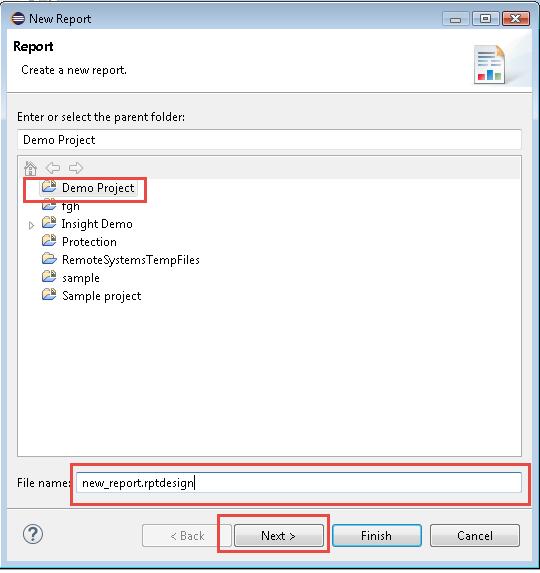 2. Select the report project name to store your report.