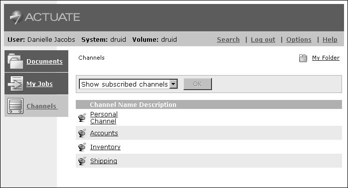 to channels to which the Encyclopedia volume administrator has subscribed you. Figure 2-7 shows the contents of a channels page.