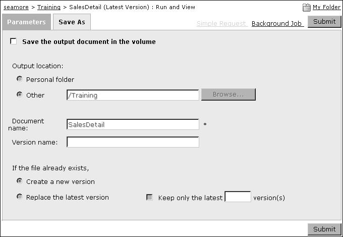 Select Save the output document in the repository, as shown in Figure 3-2.