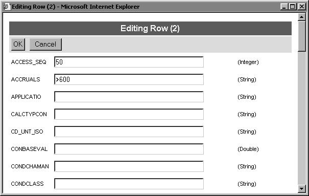 Updated table How to edit a row You can edit the value of each row in a table. 1 In Table Parameter Edit, choose Edit at the right of the row to edit.