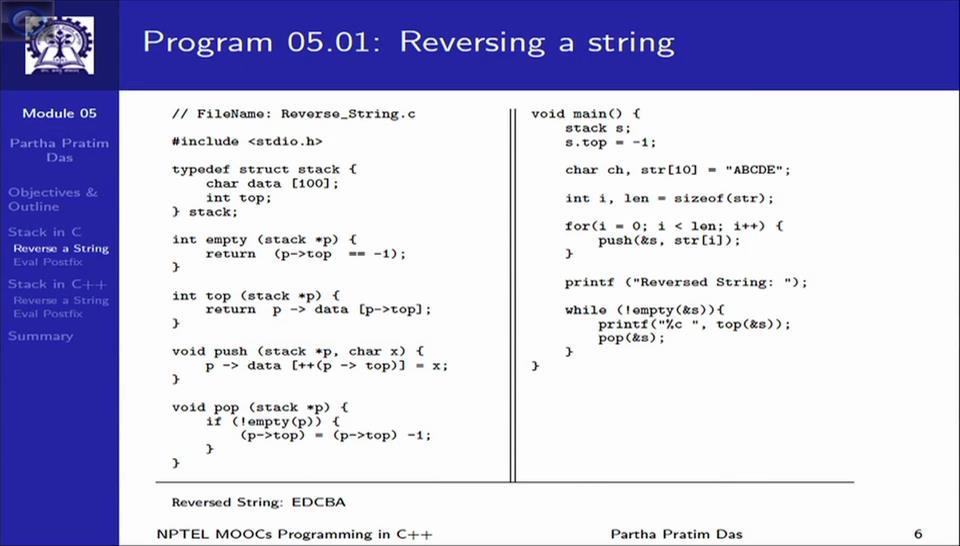 (Refer Slide Time: 08:57) So, let us take a look at reversing a string.