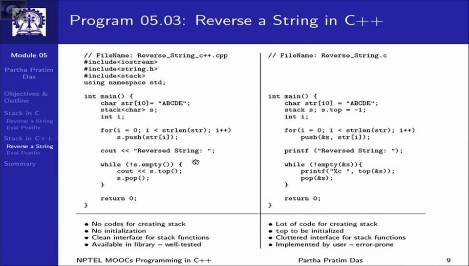 (Refer Slide Time: 13:37) So, here we are showing the reverse string example.