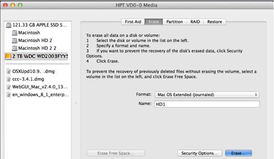 Click Initialize to open Disk Utility. b. Select the target volume and click the Erase tab.