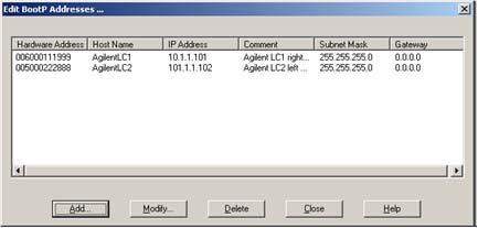 13 LAN Configuration Automatic configuration with Bootp Editing the IP address and other parameters in EditBootPSettings 1 Select Start > All Programs > Agilent BootP Service and select Edit BootP