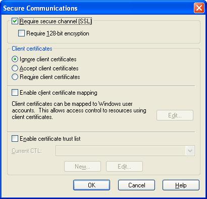 Enterprise Suite Installation and Settings 3 5 Under [Secure communications], click the [Edit] button. 6 In the Secure Communications dialog box, select the [Require secure channel (SSL)] check box.