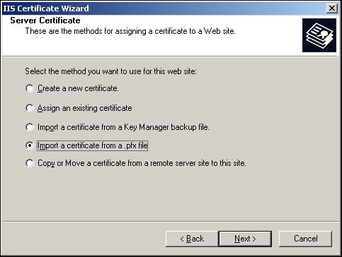 Installing Attached Tools 4 4 Select "Import a certificate from a.pfx file", and then click the [Next] button.