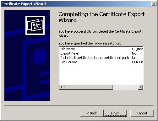 Specify "C:\Inetpub\wwwroot" to export the file to.