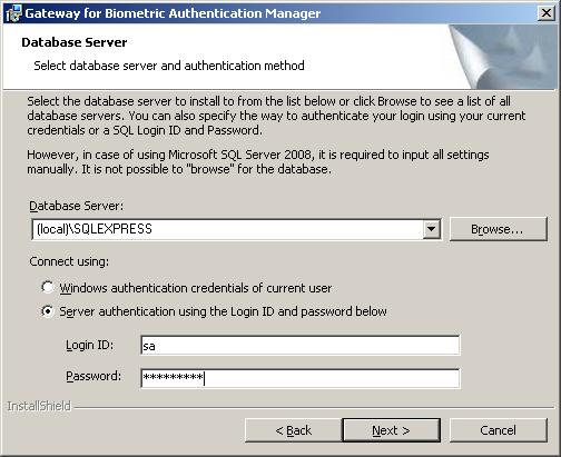 Installing Attached Tools 4 6 Select the database server and connection method to be used, and then click the [Next] button.