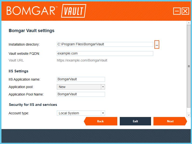Installer Verification When you start the installation wizard, Bomgar Vault automatically verifies that all required system components are installed and accessible. 3.