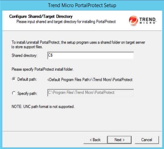 Installing and Removing PortalProtect 7. The Configure Shared/Target Directory screen displays. FIGURE 2-7.