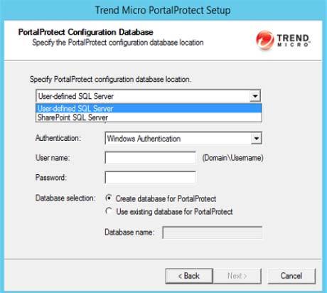 Installing and Removing PortalProtect FIGURE 2-9. PortalProtect Configuration Database screen Select from the following options: Specify PortalProtect configuration database location: i.