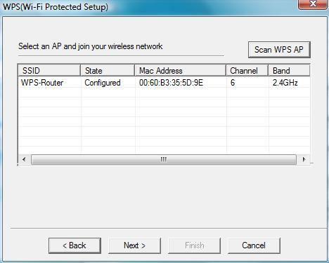 If you want to manually connect to a specified AP, uncheck the Automatically select the network checkbox and click on Next, a WPS AP scan