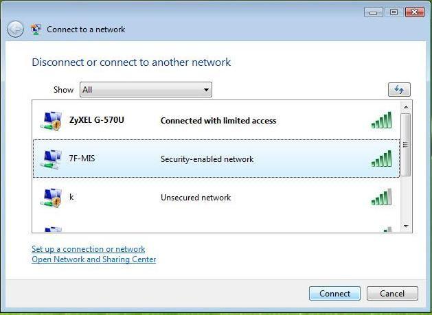 Step 2: Select the Connect to a network to open the Connect to the network screen.