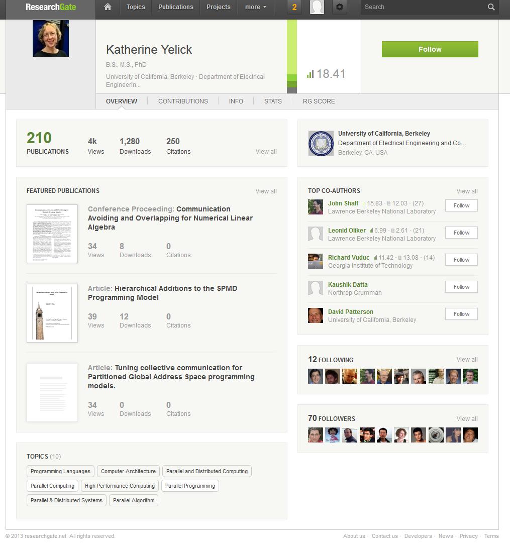 ResearchGate Pros Social network for publications Allows user to upload PDF versions Recommends papers and keeps you updated on publications of colleagues, etc.
