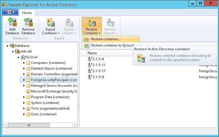 Explorer for AD instant recovery of active directory items - Visibility into Active Directory 2008, 2008 R2, 2012 and 2012 R2 VM backups.