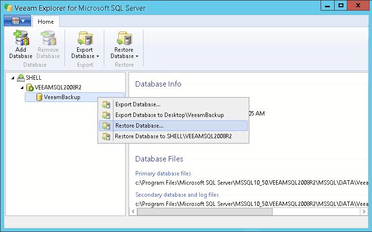 Explorer for SQL precise recovery of SQL databases -