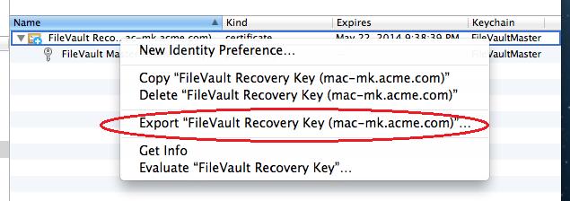 To export the certificate by using the Keychain Access utility 1 On the Mac computer, open the Keychain Access utility, or doubleclick the FileVaultMaster.