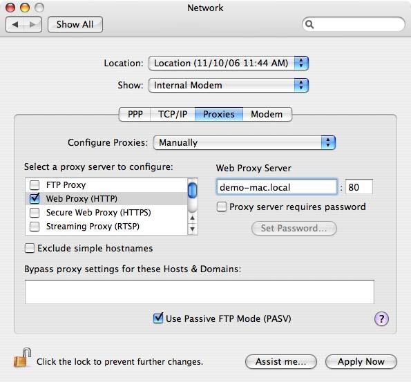 Network settings to manage settings on the Proxies panes of the Network system preference.