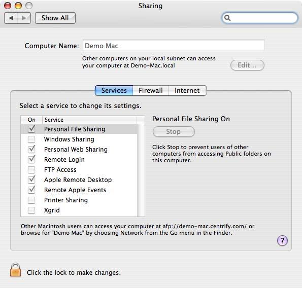 Services Services Computer Configuration > Policies > Centrify Settings > Mac OS X Settings > Services Use the Computer Configuration > Policies > Centrify Corporation Settings > Mac OS X Settings >