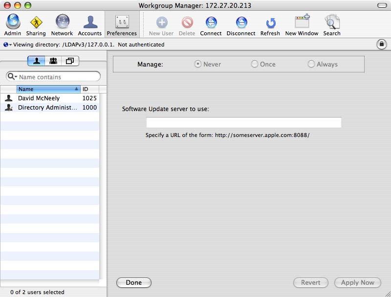 Software Update Settings Note Identifying a software update server to use for downloading updates is configured on a Mac OS X server using the Software Update preference in the Workgroup Manager.