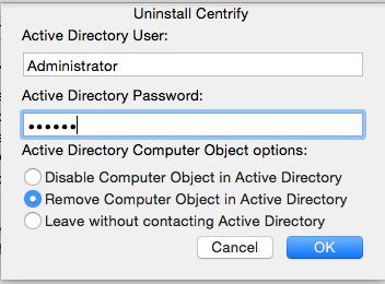 Run the Centrify uninstall.sh script Active Directory domain for more information about leaving an AD domain.
