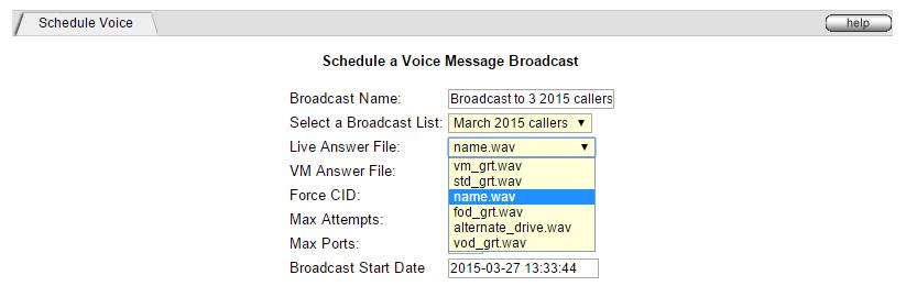 Step 34. Select a file from the drop-down box next to Live Answer File that you would like to play should a person answer the phone during your broadcast. The file must be.wav format. Step 35.