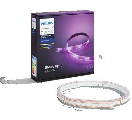 LightStrip Plus base Ultimate flexibility: shape, bend and extend Extendible up to 10 metres High light output: 1600 lumen Requires a Philips Hue bridge Design and finishing Material: synthetics