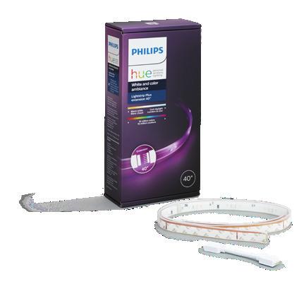 LightStrip Plus extension Extend your Lightstrip Plus with 1 metre extensions Extendible up to 10 metres Ultimate flexibility: shape, bend and extend Requires a Philips Hue bridge Design and