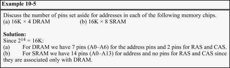 DRAM, SRAM, ROM organizations Organizations for SRAMs & ROMs are always x 8. DRAM can have x 1, x 4, x 8, or x 16 organizations.