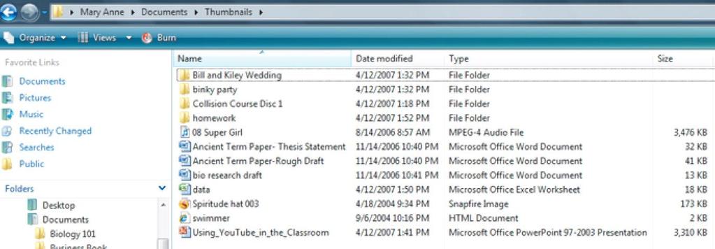 Details view Viewing and Sorting Files and Folders