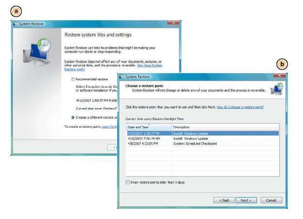 System Restore Restores system settings back to a specific date when everything