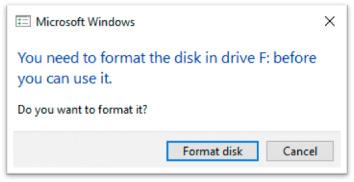 On the final screen, click Finish. 5. You will be prompted to format the disk. Click Format Disk.