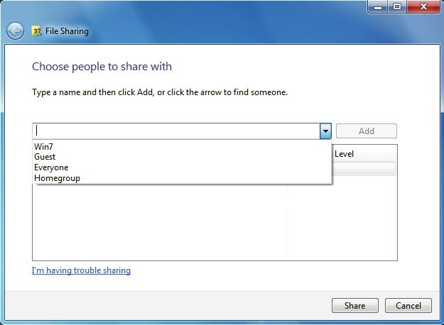 Note: You can select one of the following sharing options: Homegroup (Read), Homegroup (Read/Write) or Specific people. The homegroup comprises the computers that are part of the Home network. 3.