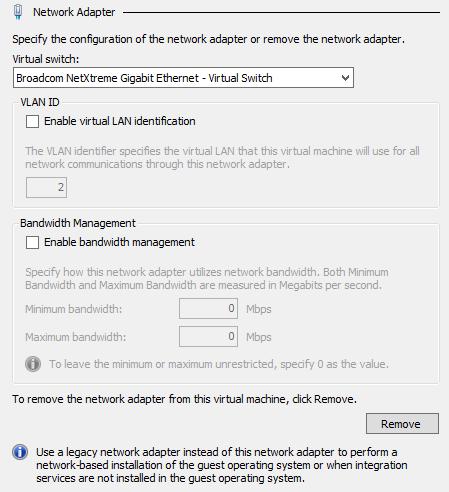 Hyper-V deployment example 21 To configure network adapters: 1. In the Settings page, select Add Hardware from the Hardware menu. 2. From the device list, select Network Adapter, then click Add.