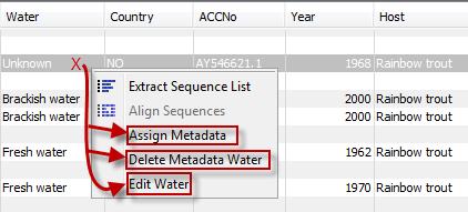 Filtering using specific criteria can be performed (this is described in the CLC Genomics Workbench manual, Appendix D, Filtering tables). Figure 6.4: Right click options in the metadata table.