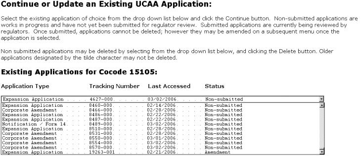New Expansion Application Click the drop down arrow and choose New Expansion Application Click the Start button UCAA Tracking Number The screenshot below shows it as 4627-000.