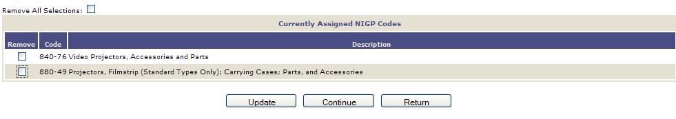 Additional NIGP code searches can be accomplished by clearing the search description, entering the new search terms, and