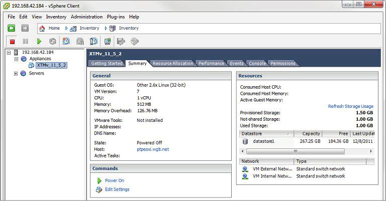 The deployed XTMv virtual machine appears in the vsphere Inventory in the selected resource pool.