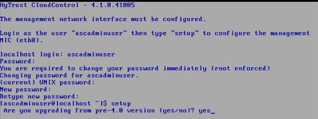 Mount the ISO image to HTCC appliance. 7. Run the Setup command. Figure 3-10 Running the Setup command on HTCC 4.0 8.
