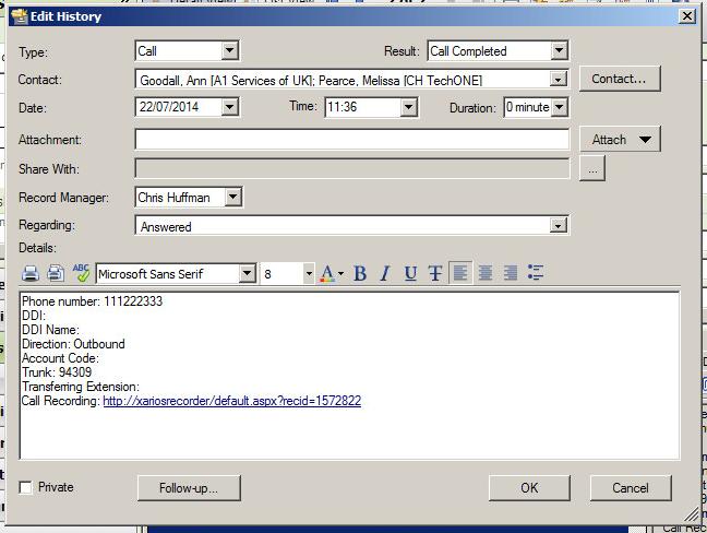 Mitel Phone Manager 4.2 Act!Description Act!FieldName Enabled?