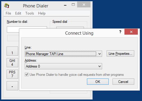 Select Tools -> Connect Using, select the "Phone Manager TAPI Line" and click Ok. 7.